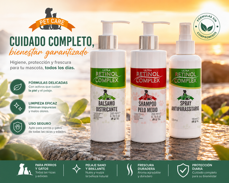 Kit Premium de Baño para Perros 3 en 1 – Limpieza Profunda, Brillo Sedoso y Protección Antiparasitaria