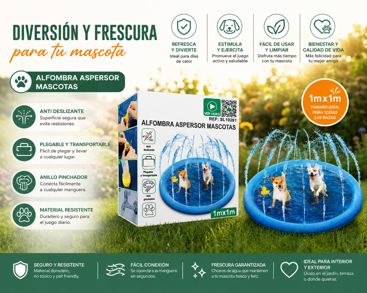 Piscina Splash para Perros 100 cm con Aspersor – Diversión Refrescante para el Verano