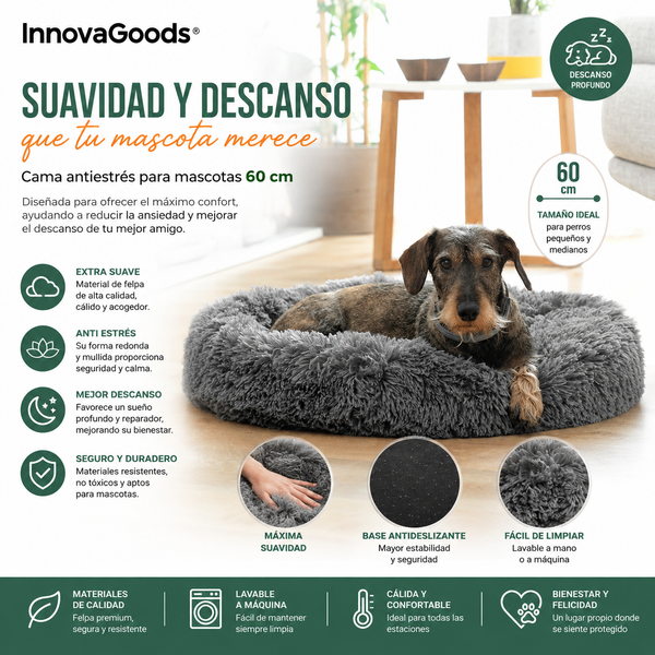 Cama Antiestrés para Mascotas 60 cm – Sueño Profundo y Máxima Comodidad