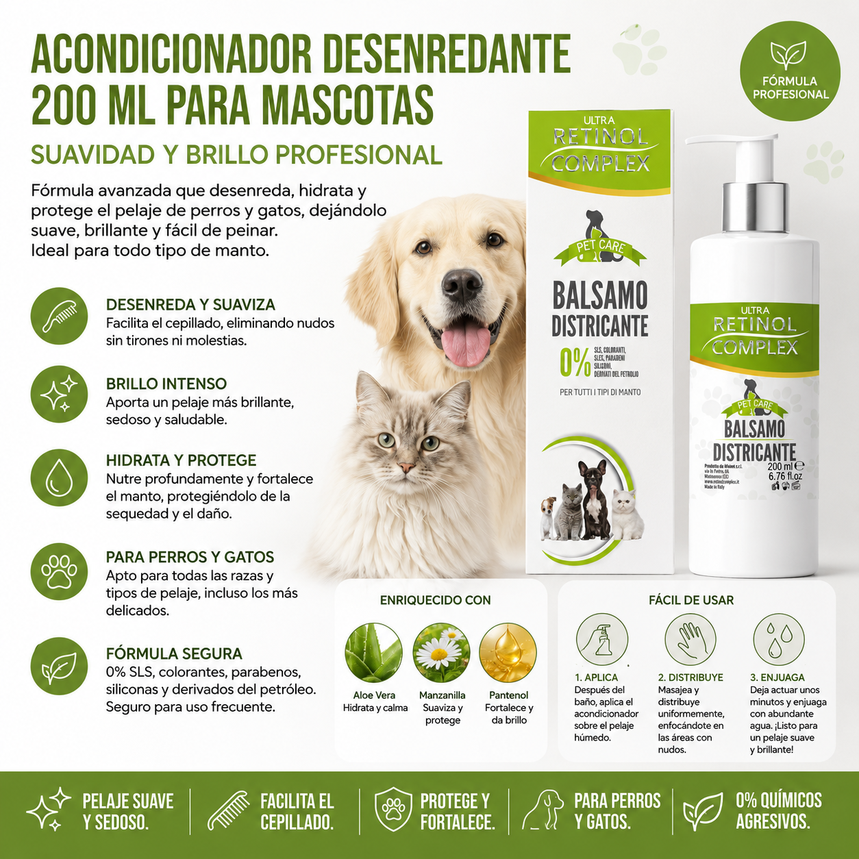 Acondicionador Desenredante 200 ml para Mascotas – Suavidad y Brillo Profesional