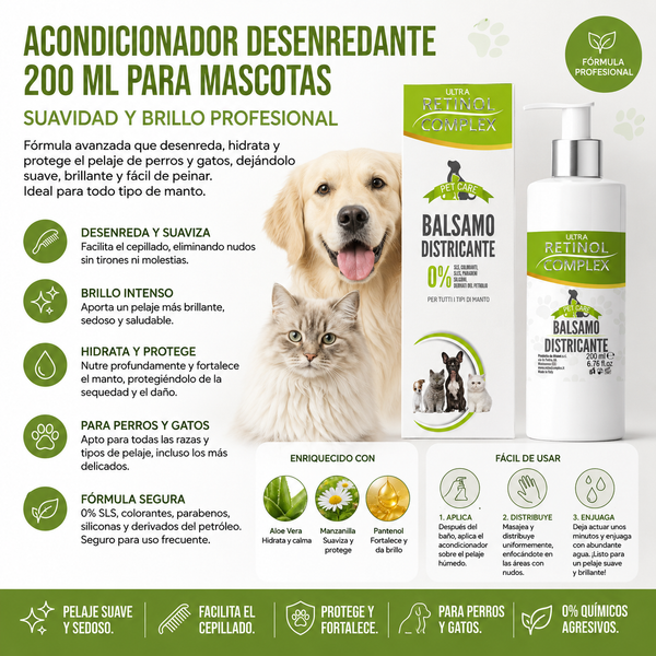 Acondicionador Desenredante 200 ml para Mascotas – Suavidad y Brillo Profesional