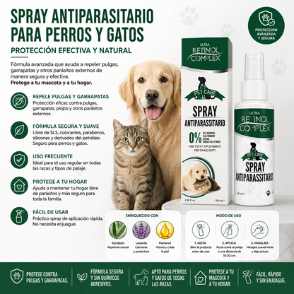 Spray Antiparasitario 100 ml para Mascotas – Protección Activa contra Pulgas y Garrapatas