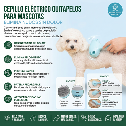 Cepillo Eléctrico Quitapelos para Mascotas – Elimina Nudos sin Dolor