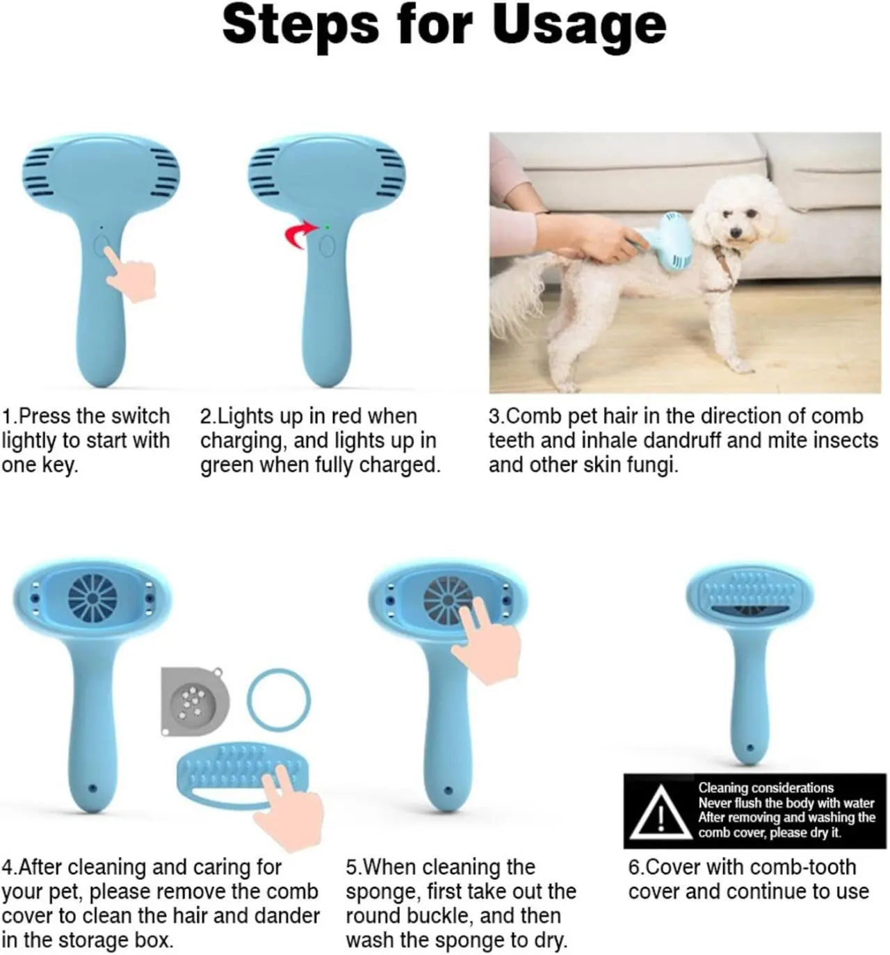 Cepillo eléctrico quitapelos para mascotas – Elimina pelo y nudos sin tirones Dropea