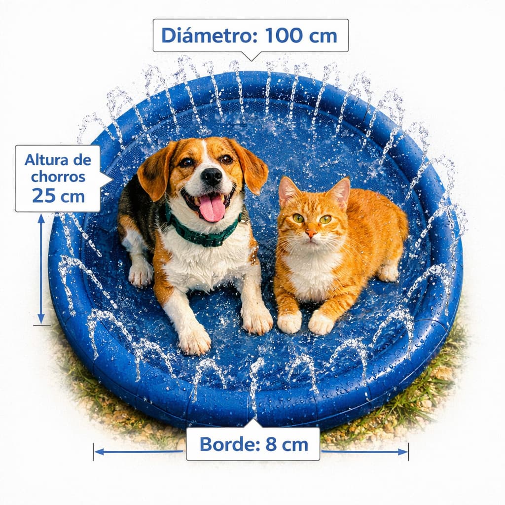 Piscina Splash para Perros 100 cm con Aspersor – Diversión Refrescante para el Verano